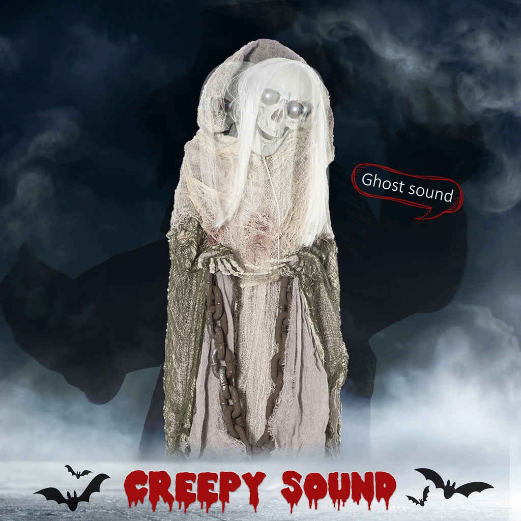 AECOJOY Outdoor Halloween Decorations Skeleton Witch, Sound and Motion Activated Decor