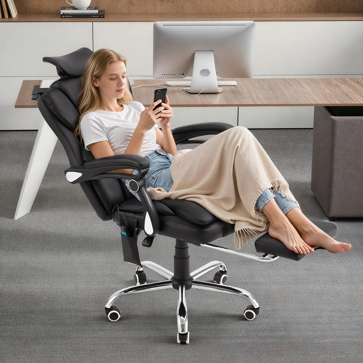 AECOJOY Office Chair with 7 Points Vibration Massage&Heat, Adjustable Ergonomic Recliner, Black