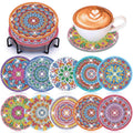 10 Pcs Diamond Painting Coasters with Holder, Mandala DIY Diamond Art Coasters Kits for Adults Kids Beginners Art Craft Supplies, for Family &