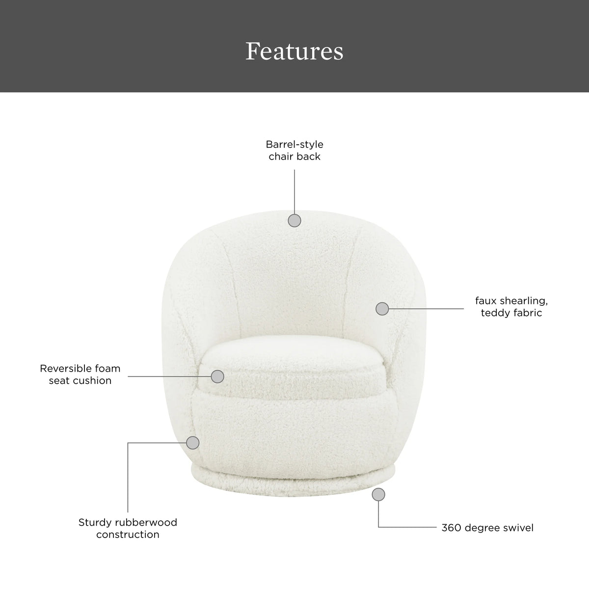 Better Homes & Gardens Mira Kids Swivel Chair, Cream Faux Shearling