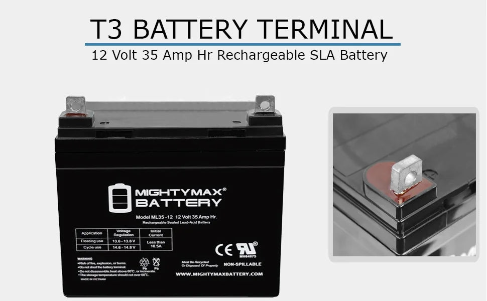 12V 35ah Pride Mobility BATLIQ1017 AGM U1 Replacement Battery