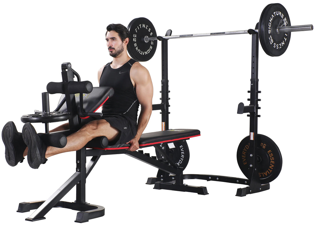 Fitvids LX600 Adjustable Olympic Workout Bench with Squat Rack, Leg Extension, Preacher Curl, and Weight Storage, 800 - Pound Capacity