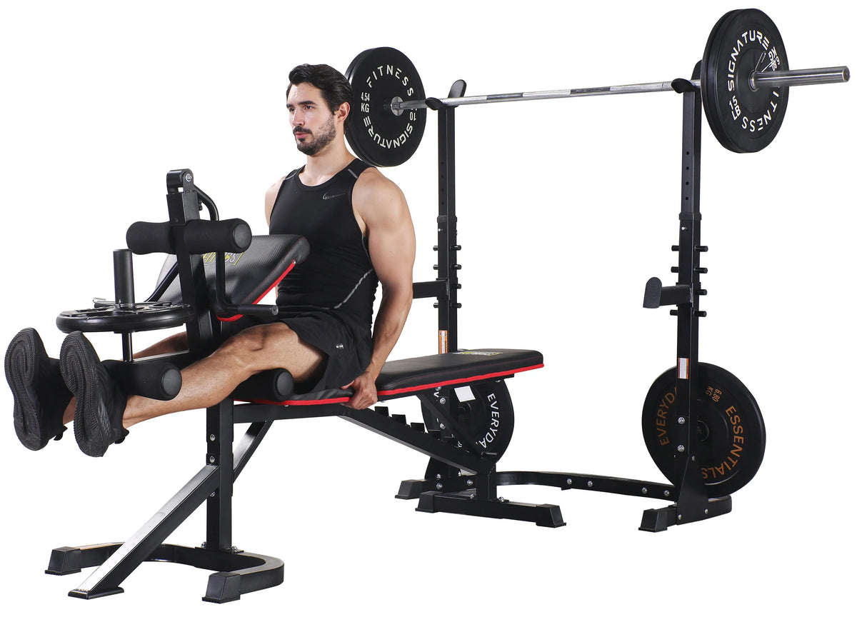 Fitvids LX600 Adjustable Olympic Workout Bench with Squat Rack, Leg Extension, Preacher Curl, and Weight Storage, 800 - Pound Capacity