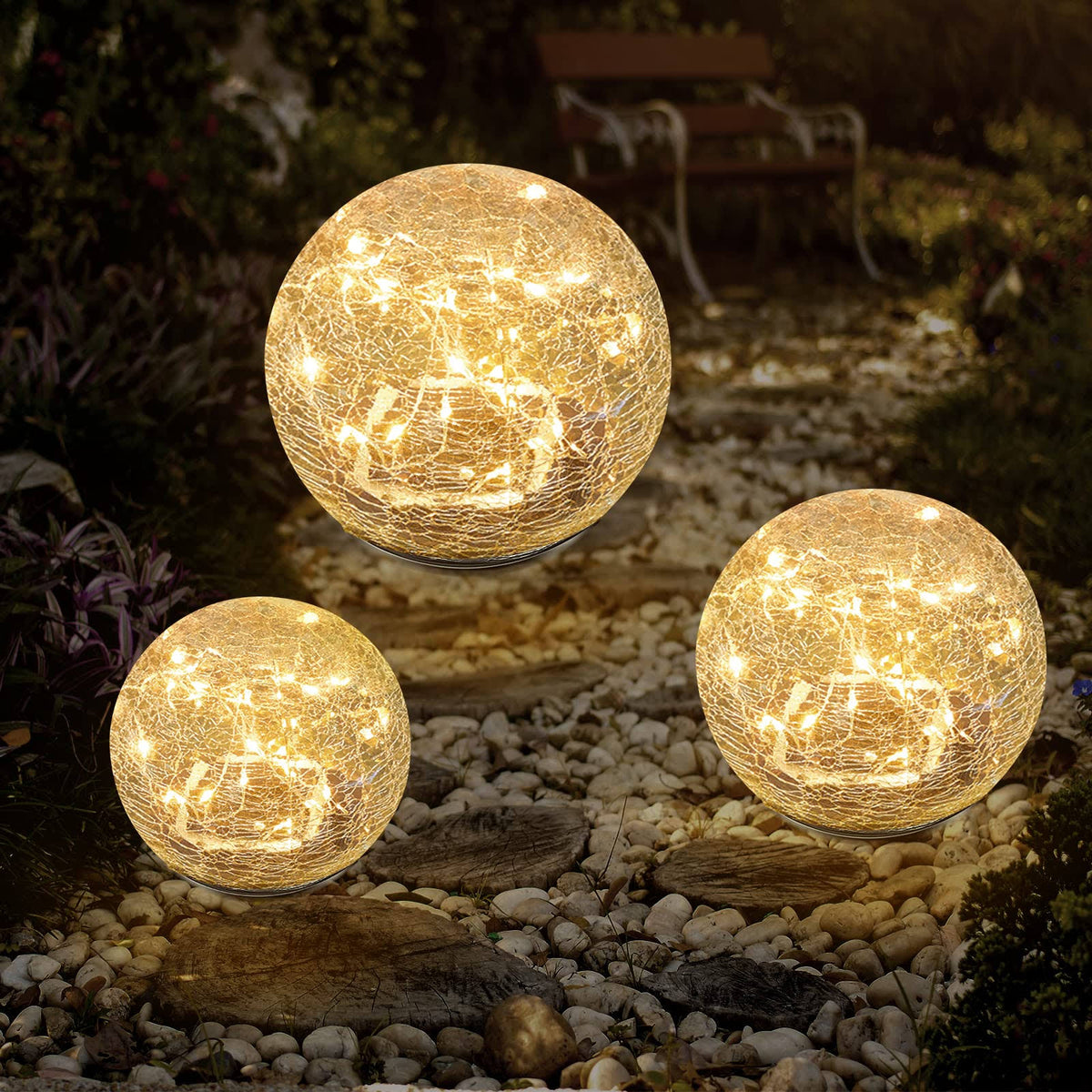 Bannad Garden Solar Lights, Cracked Glass Ball Waterproof Warm White LED for Pathway 1