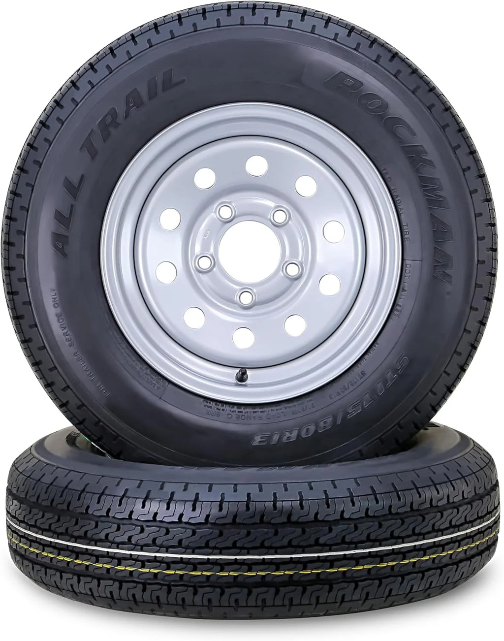 ROCKMAN Trailer Tire Wheel Assembly ST175/80R13 6 - Ply C 91M 5 Lug on 4.5" PCD Silver Mod Rim, SET 2