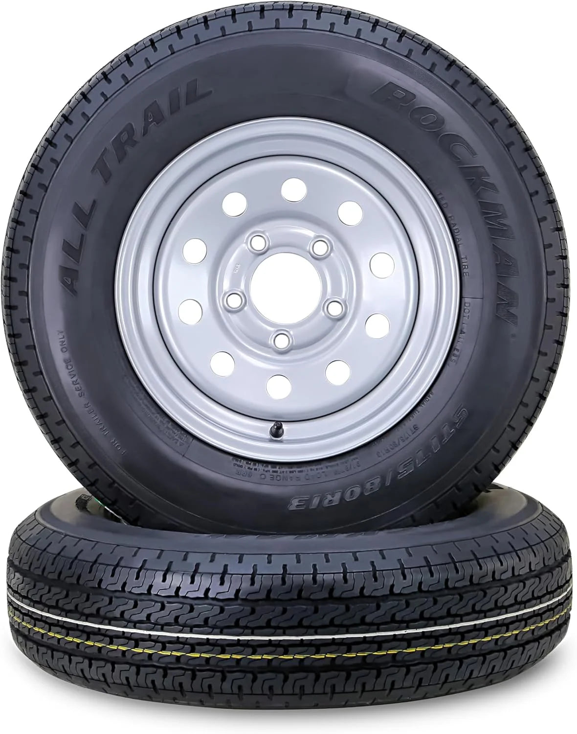 ROCKMAN Trailer Tire Wheel Assembly ST175/80R13 6 - Ply C 91M 5 Lug on 4.5" PCD Silver Mod Rim, SET 2