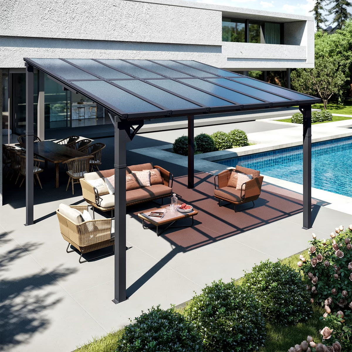 Sumnthink 10'X12' Gazebo for Patio, Gazebo Pergola with Sloped Roof, Large Wall - Mounted Heavy Duty Awnings, for Patio, Deck and Backyard