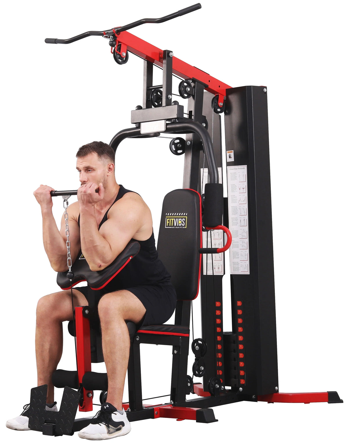Fitvids LX750 Home Gym System Workout Station with 330 lb of Resistance, 122.5 lb Weight Stack, One Station, Comes with Installation Instruction Video, Ships in 5 Boxes