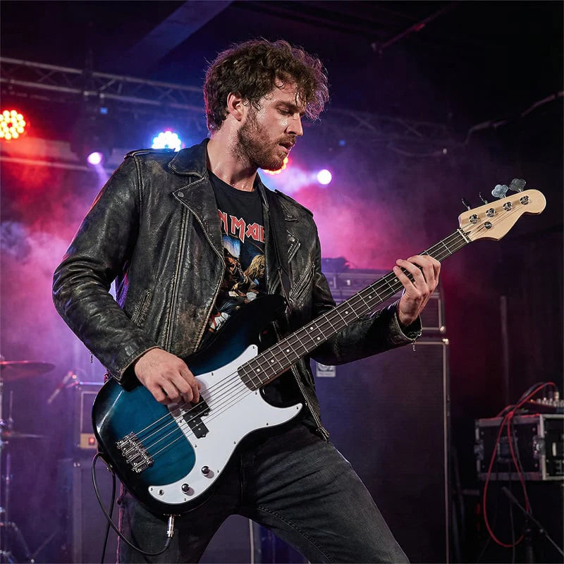 46" Right-handed Electric Bass Guitar, 4 Strings Full Size Bass Kit with Double Pickups, Open-gear Tuning, Gig Bag, Strap & Cable for Beginners