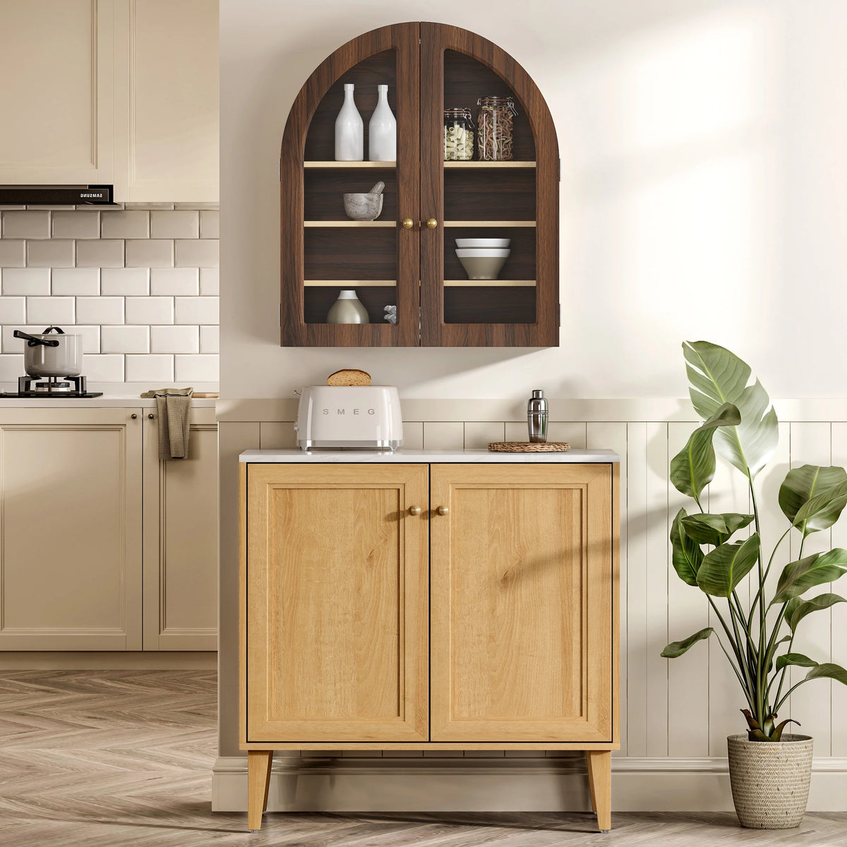 EYYTHUNG Modern Arched Wall Cabinet, Large Medicine Cupboard, Black Cabinet for Bathroom with Adjustable Shelf, Black Oak