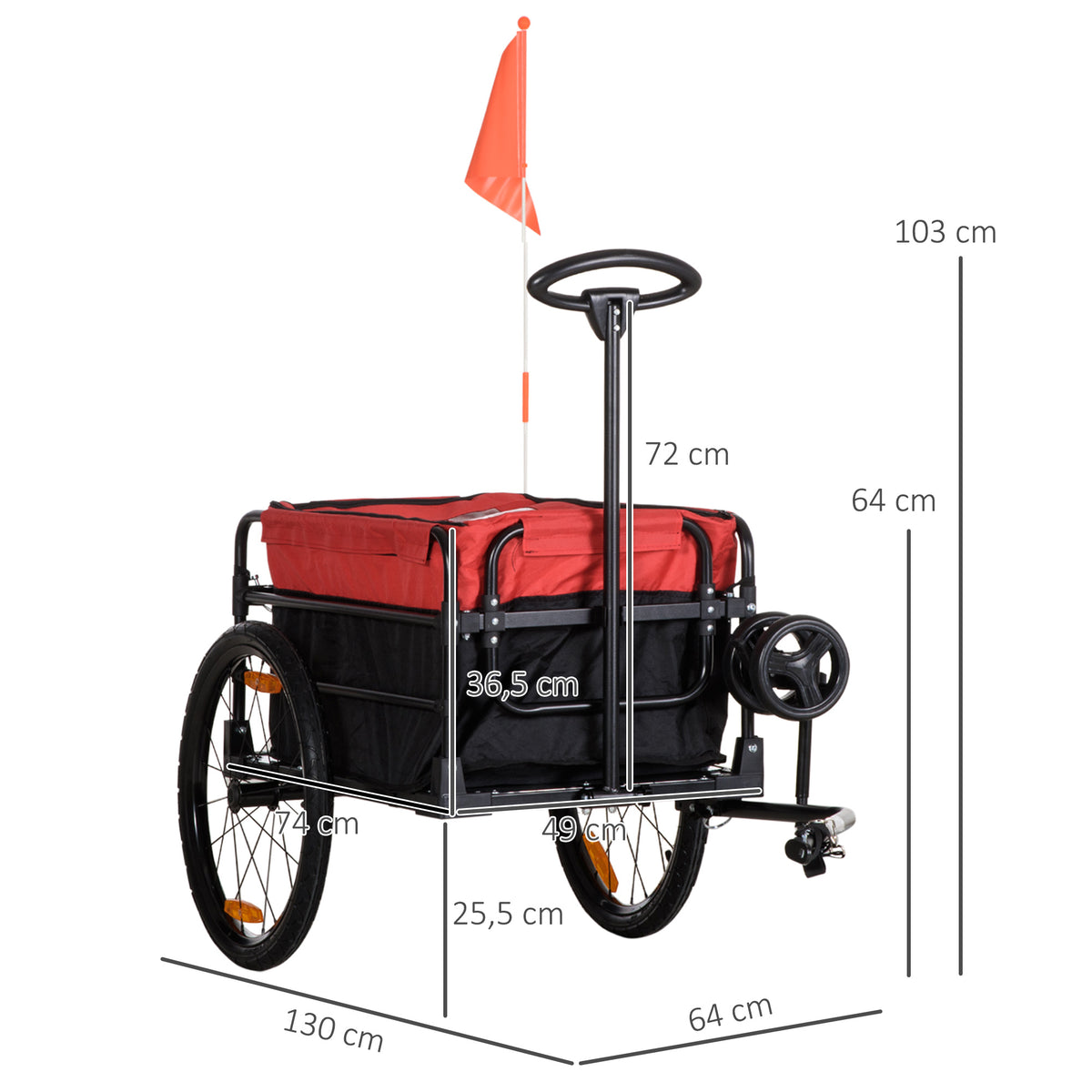HOMCOM Lastenanhänger Bollerwagen 130 x 64 x 103 cm Stahl Schwarz+Rot
