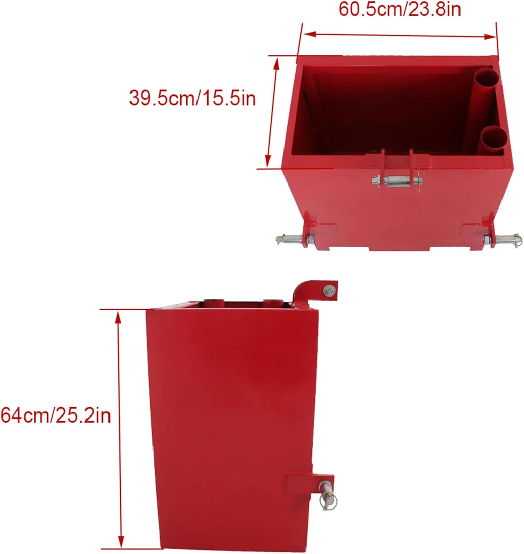 Labwork 3 Point Hitch Ballast Box 800 lb Tractor Ballast Box with 2 Receiver Replacement for 3 Point Category 1 Tractors