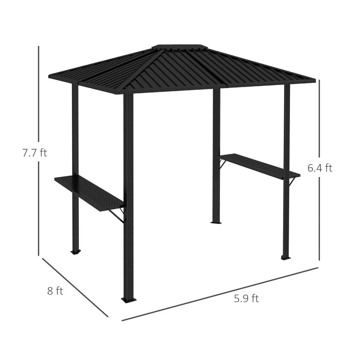 Outsunny 6' x 8' Hardtop BBQ Gazebo, Grill Gazebo with Metal Roof, Aluminum Frame and 2 Side Shelves