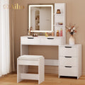 Makeup Vanity Desk with Mirror and Lights, 43.5 Vanity Table with 5 Drawers & Storage Shelves, White