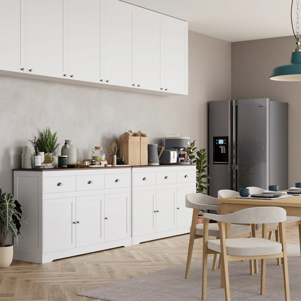 Homfa Sideboard Storage Cabinet with 3 Drawers & 3 Doors, 53.54'' Wide Buffet Cabinet for Dining Room, White