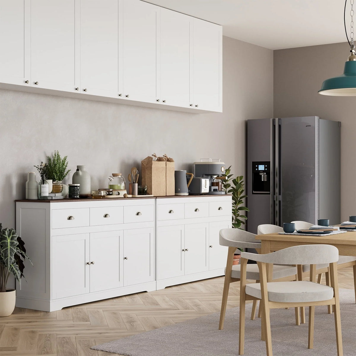 Homfa Sideboard Storage Cabinet with 3 Drawers & 3 Doors, 53.54'' Wide Buffet Cabinet for Dining Room, White
