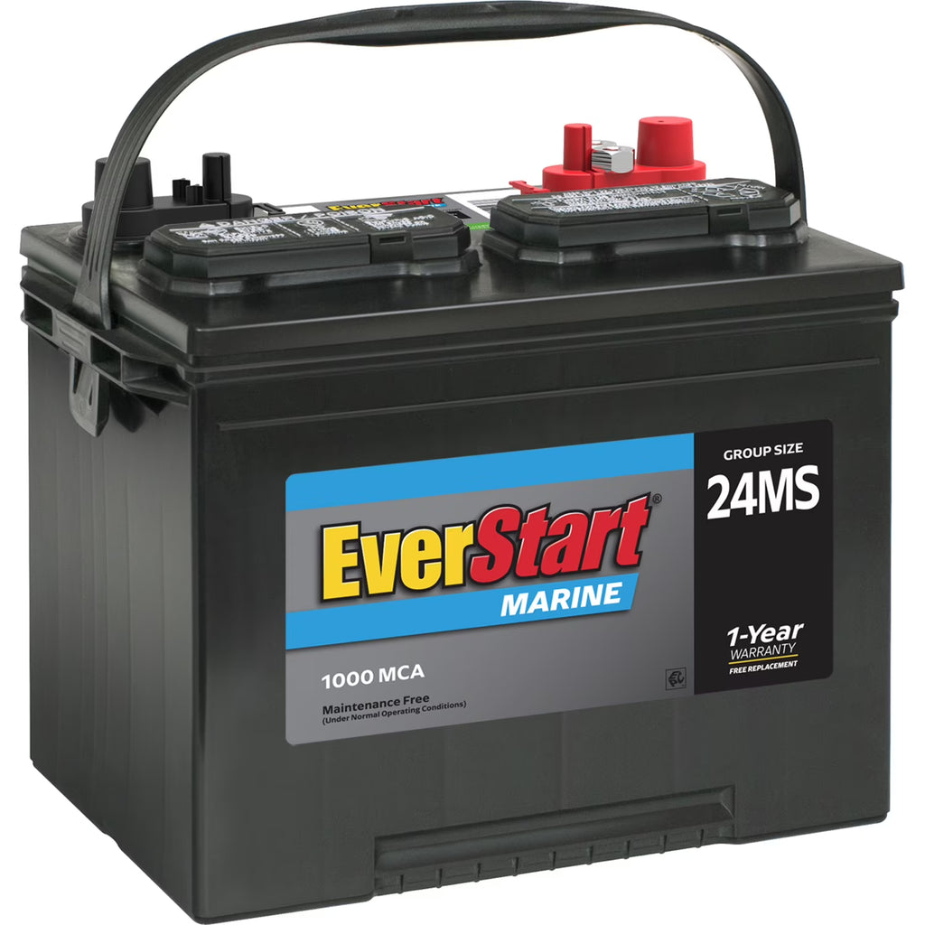 Everstart Lead Acid Marine Starting Battery, Group Size 24MS 12 Volt, 1000 Mca*