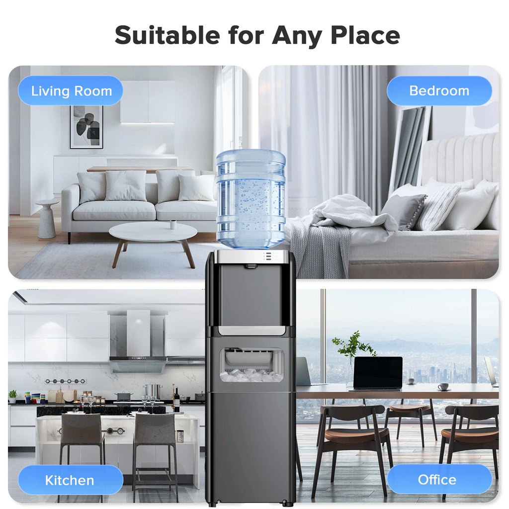 LHRIVER 2 - 5 Gallon Water Dispenser & 6 - Min Ice Maker, 3 - in - 1 Hot/Cold/Ice, Child Lock & Energy - Efficient, for Home/Office, Black
