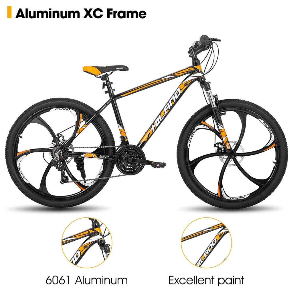 Hiland Mountain Bike, Multi - Spokes, Shimano 21 Speeds Drivetrain, Aluminum Frame 26 in Wheels, Men'S MTB Bicycle, White
