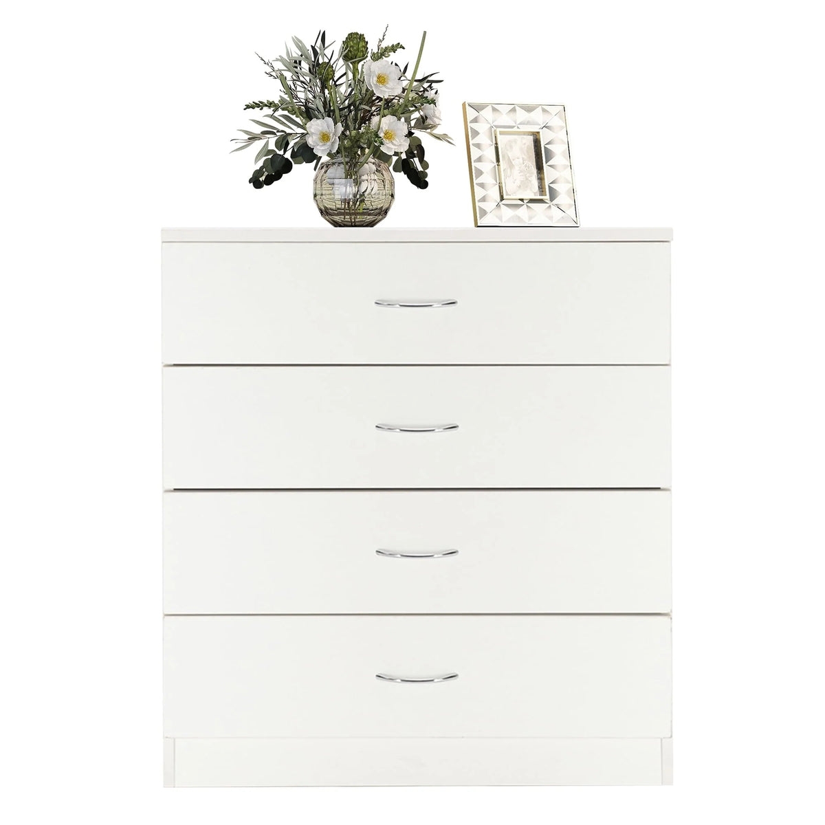 BTMWAY 4 Drawers Chest of Drawers, Wooden Chest of Drawers Storage Cabinet, Heavy Duty Wood Dresser Chest Cabinet for Bedroom, 25.98'' x 14'' x 22.05'', White