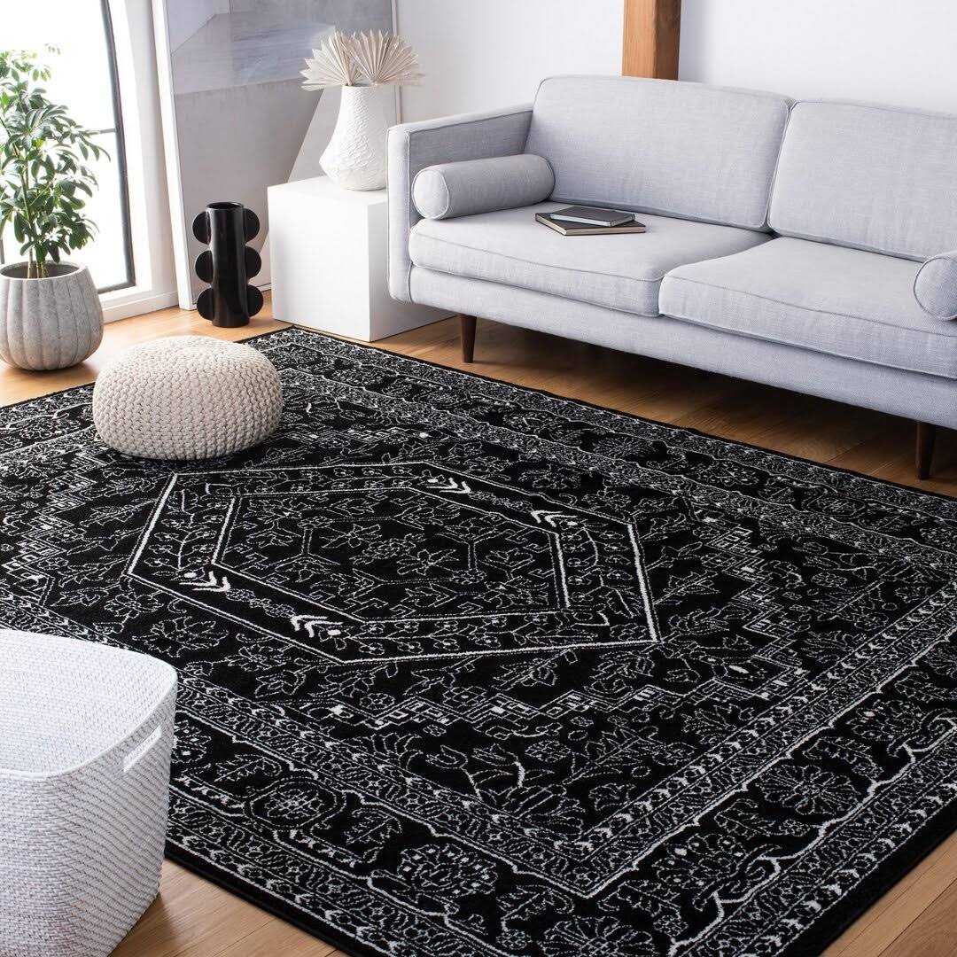 Lesbury Oriental Black/Ivory Area Rug Bungalow Rose Rug Size: Rectangle 8' x 10'