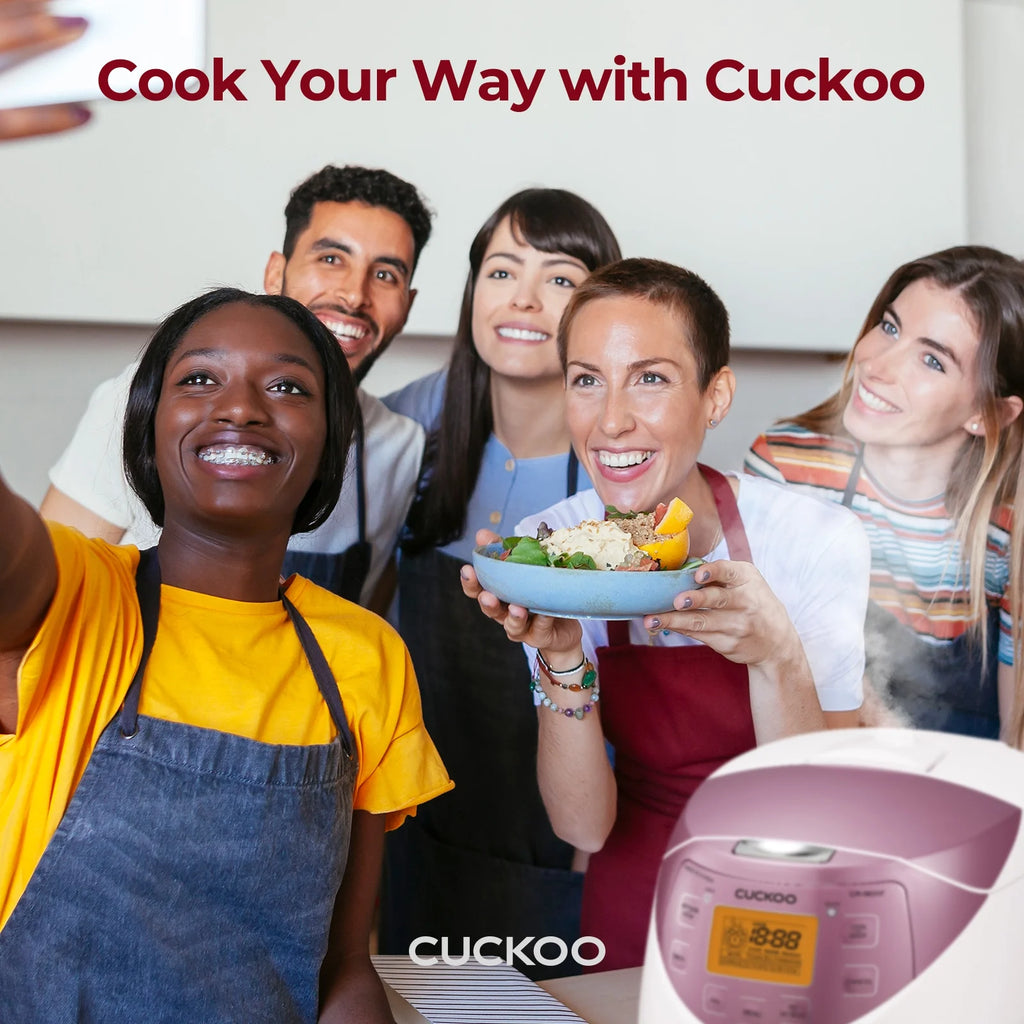 CUCKOO Rice Cooker 12 Cups Cooked Warmer with Nonstick Pot 7 Menu Options and Micom Fuzzy Logic Tech in White/Pink (CR - 0631F)