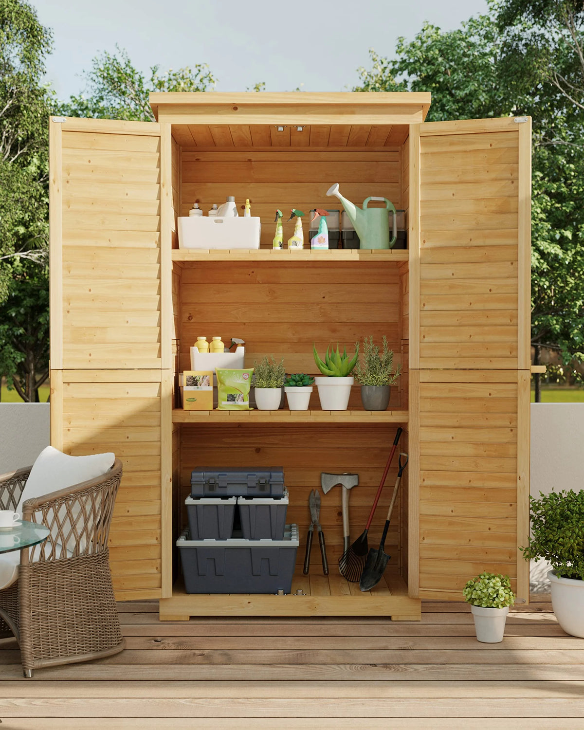 Aiho 55 Wide Outdoor Storage Shed with Lockable Double Doors - Weather - Resistant Garden Shed for Patio, Backyard & Lawn, Gray