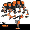 18V Cordless 8-Tool Combo Kit with (3) Batteries. Charger. and Bag with 18V Spotlight