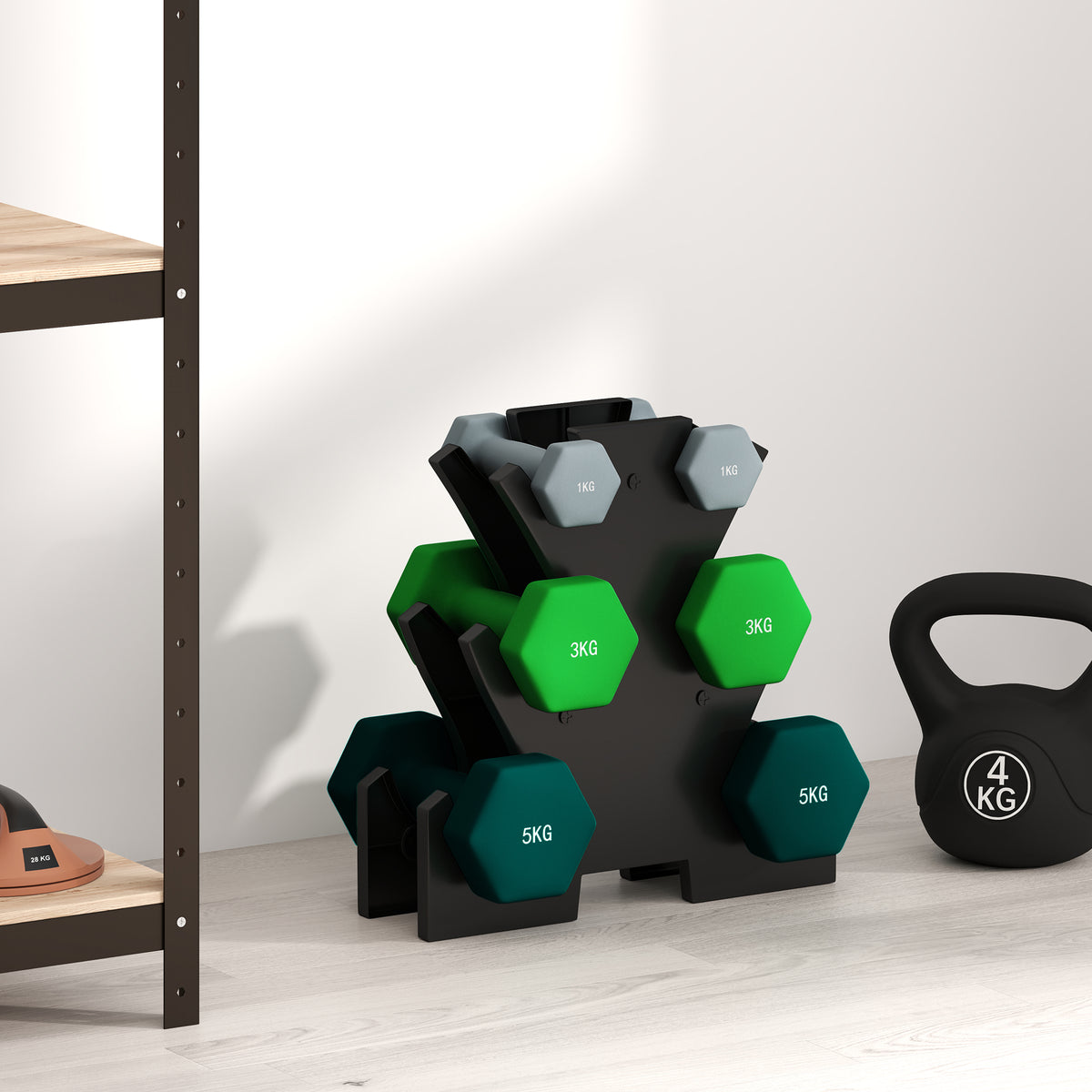 SPORTNOW Hantelset mit Aufbewahrungsgestell, Set mit 6 Hanteln für Fitness-Training, 2 x 1kg, 2 x 3kg, 2 x 5kg