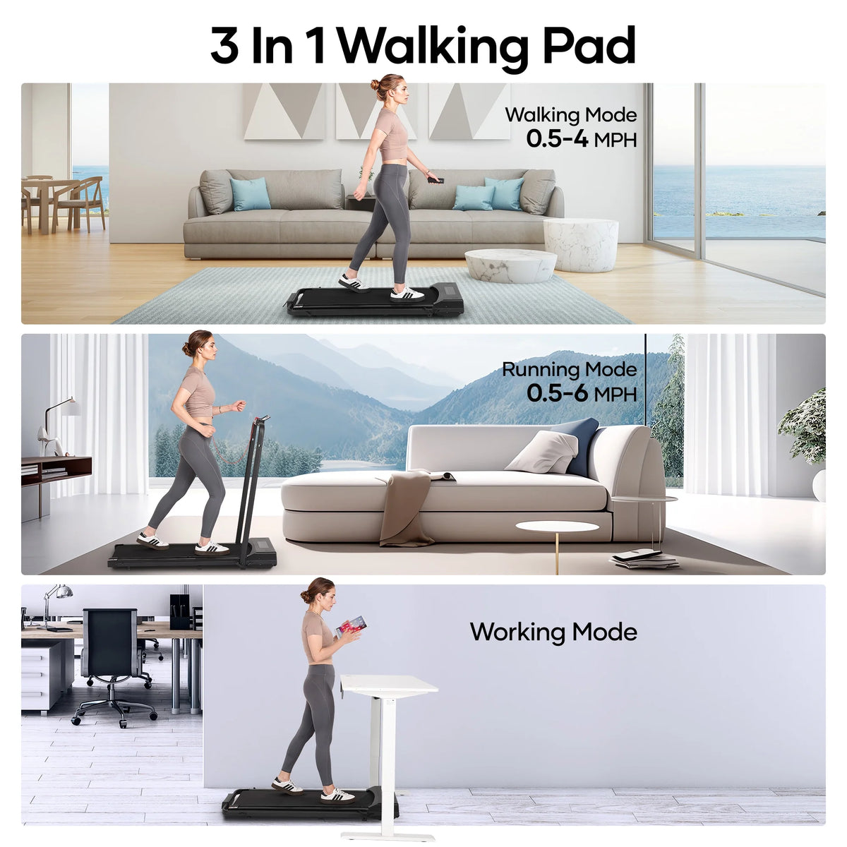 Naipo Treadmill Foldable 2 in 1 Walking Pad Compact Electric Running Remote Control for Home Fitness