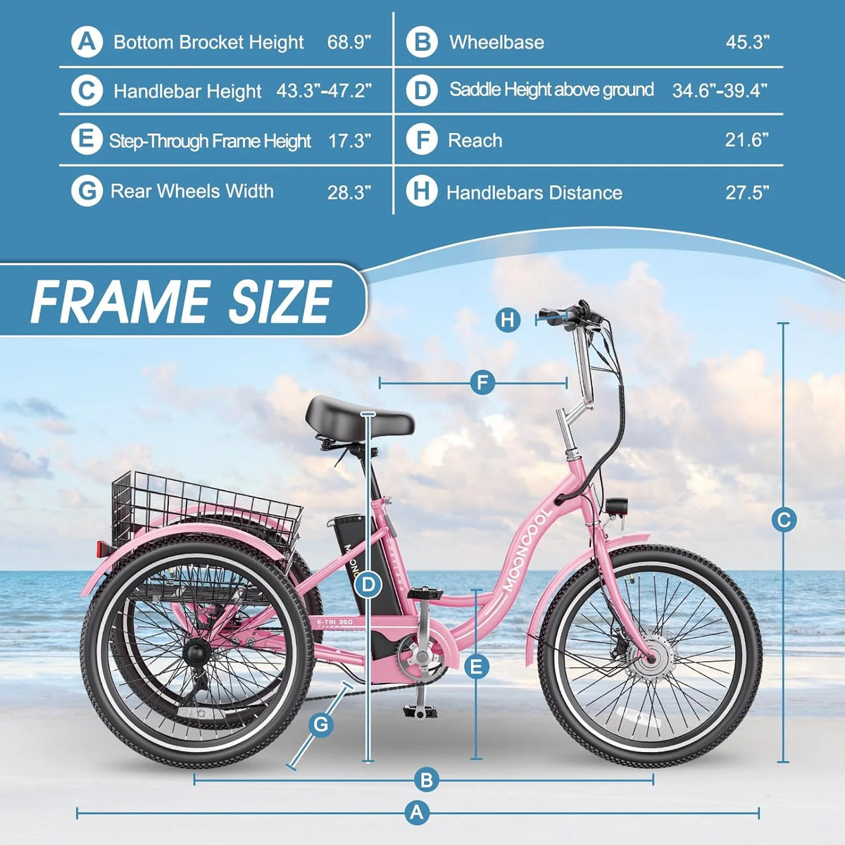 ABORON 24" 26" Electric Tricycles, 36V 10ah 350W Lithium Battery, 7 Speed E - Trike for Adults with Large Capacity Rear Basket & Adjustable Seat