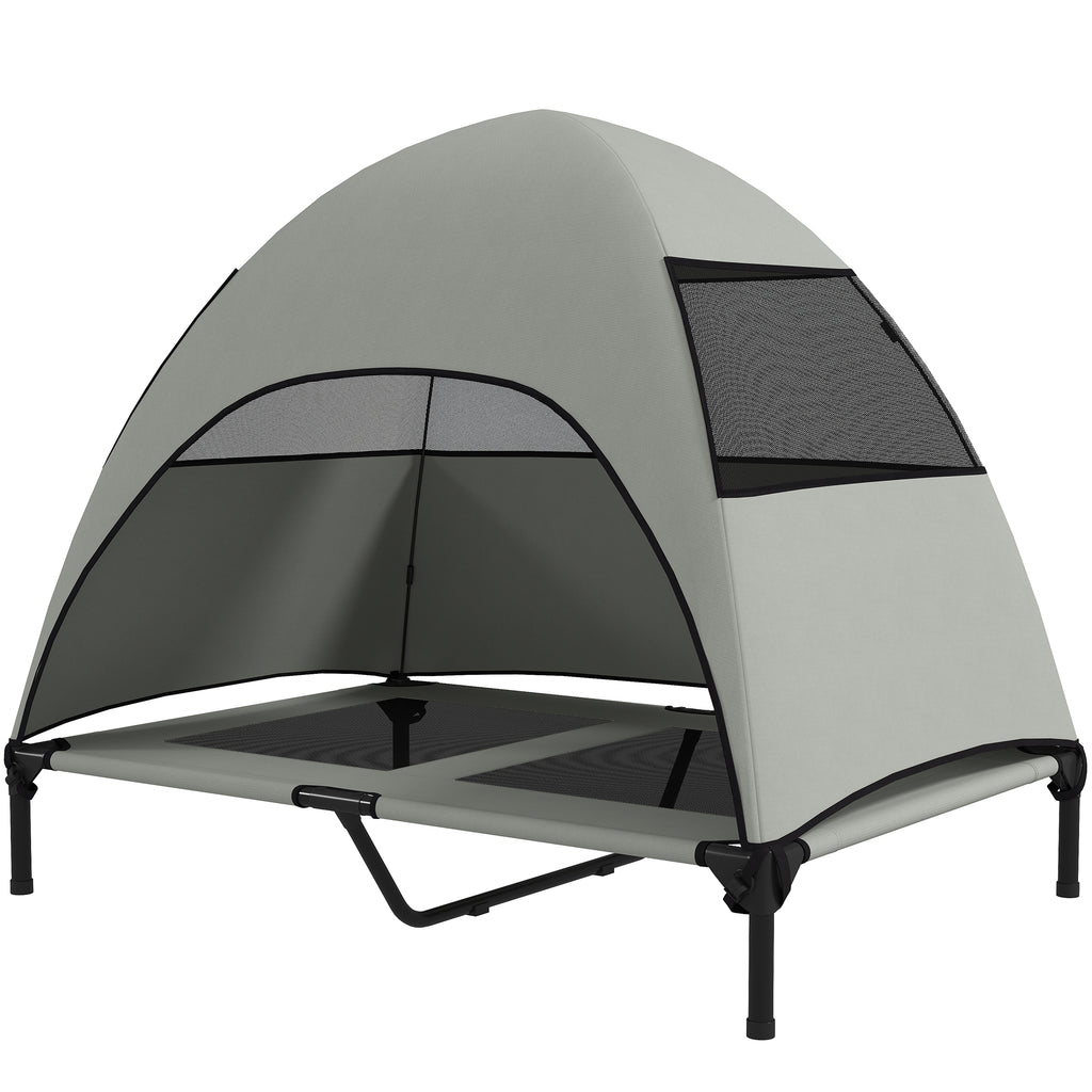 PawHut Hundeliege Outdoor mit Dach, Erhöhtes Hundebett für Große Hunde, 106 x 76 x 99 cm, Hellgrau