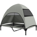 PawHut Hundeliege Outdoor mit Dach, Erhöhtes Hundebett für Große Hunde, 106 x 76 x 99 cm, Hellgrau