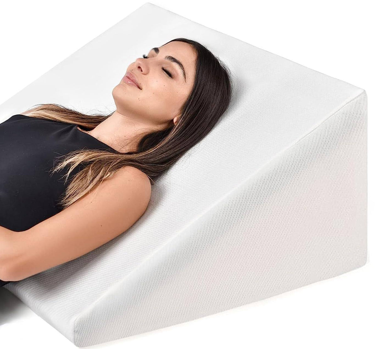 Healthex Bed Wedge Pillow Cooling Memory Foam Top ÿ 12" 24" 24" Elevated Support Cushion, Triangle Wedge Pillow for Sleeping, Lower Back Pain, Acid