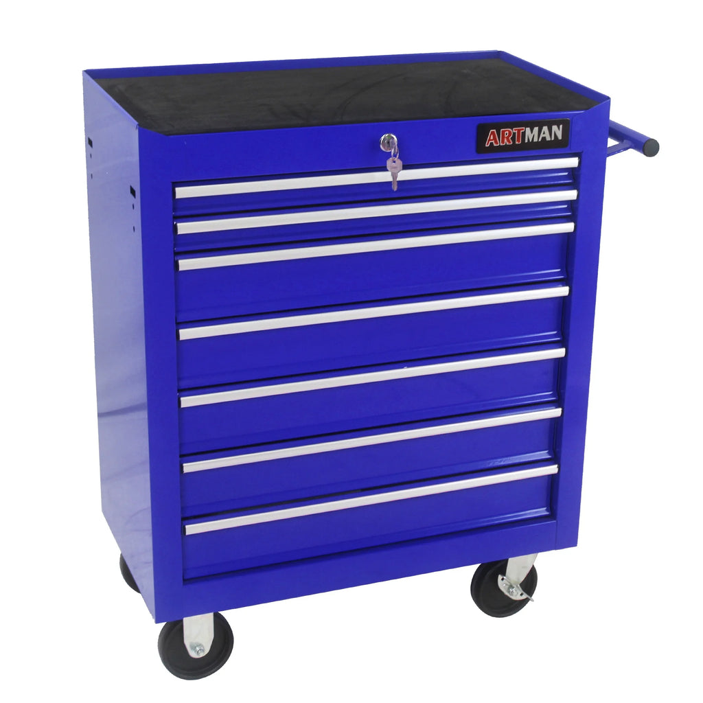Aukfa Tool Chest, 24.5 in 7 - Drawer Steel Rolling Tool Box on Wheels for Workshop Garage, Red