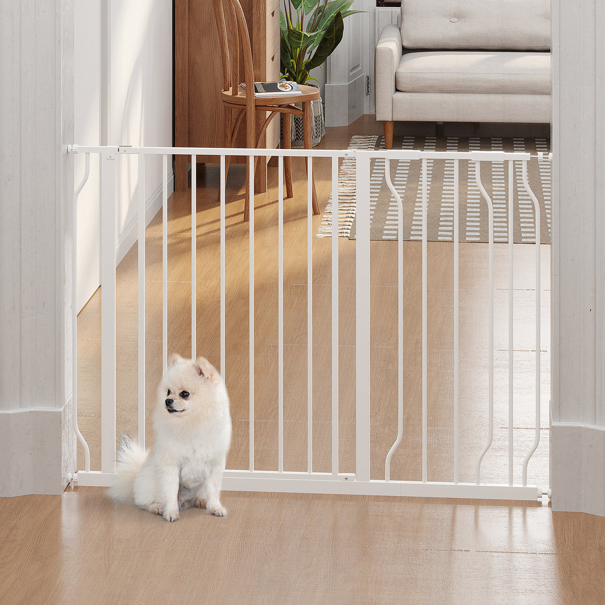 PawHut Hunde-Absperrgitter, Klemmmontage, verstellbare Länge, Stahl/ABS, 75-115 x 76cm, Weiß
