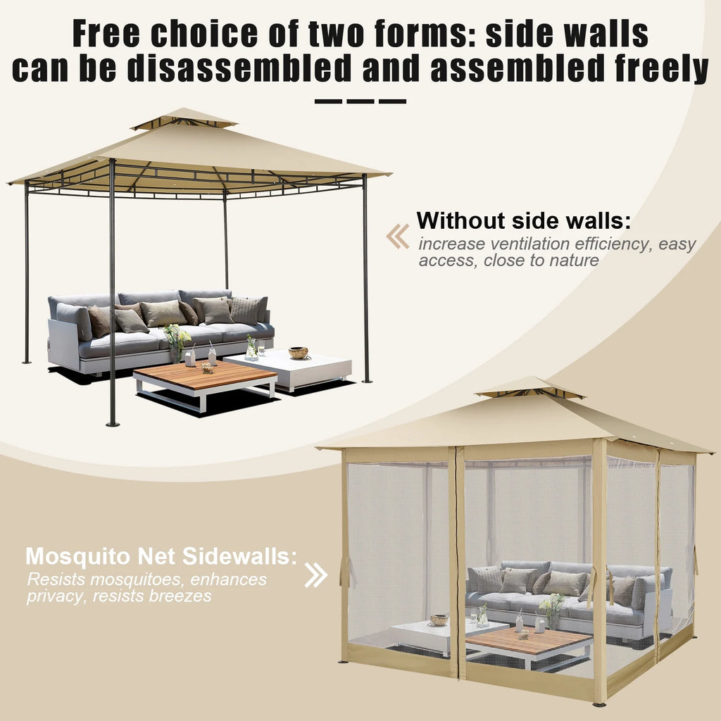 SANOPY 10' x 10' Gazebos for Patios, Gazebo Canopy with 4 Mosquito Netting, Rainproof & Sunscreen Shelter Tent with Double Eaves for Garden Backyard and Deck