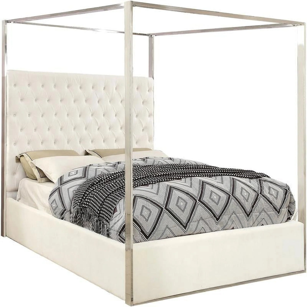 Porter White Velvet King Bed - Color:white Velvet, Style:contemporary