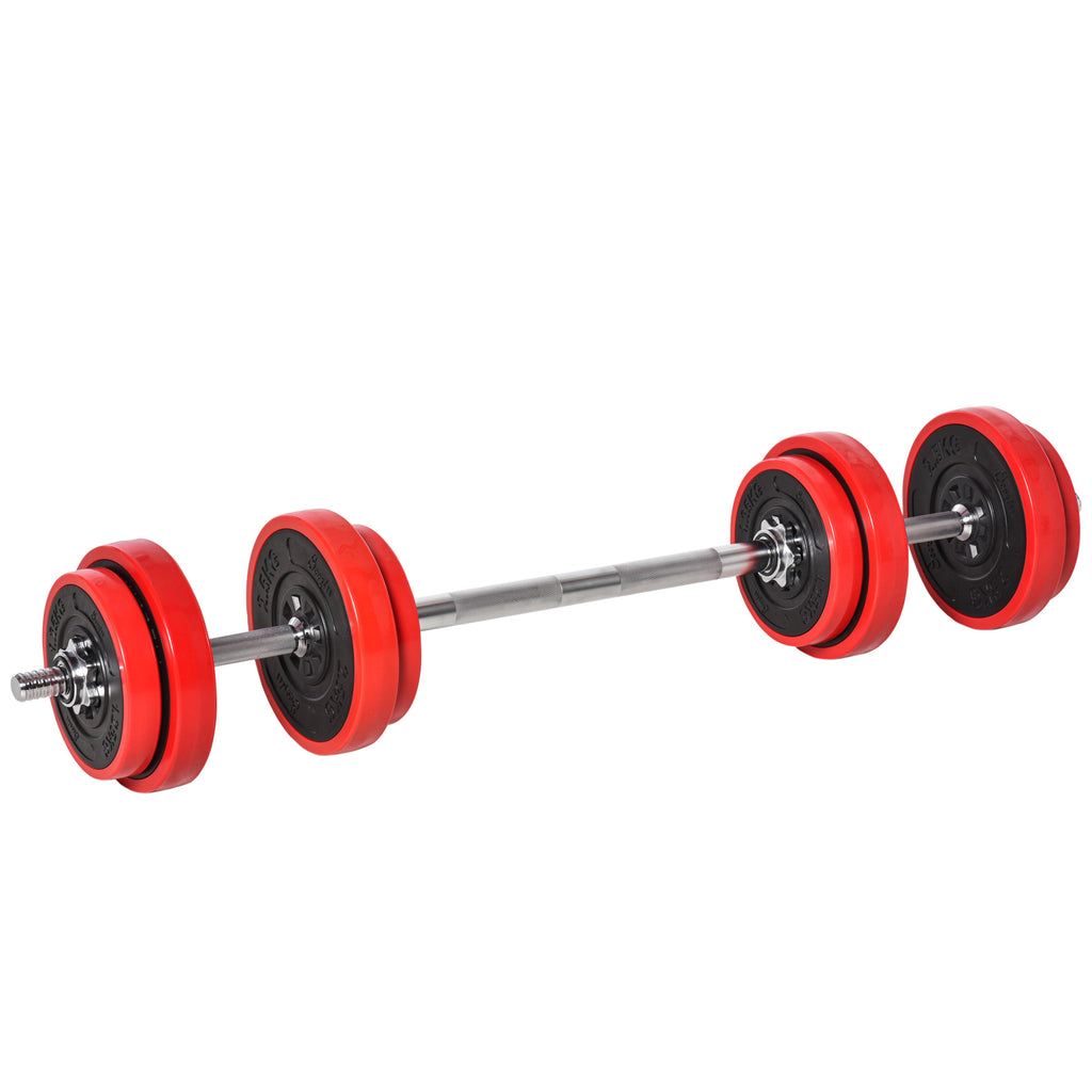HOMCOM Hantelset 20/30KGS 2-IN-1 Hanteln&Langhanteln verstellbar Gewichtheben für Zuhause Fitness Muskel Rot+Schwarz 21,5 x 21,5 x 3,8 cm