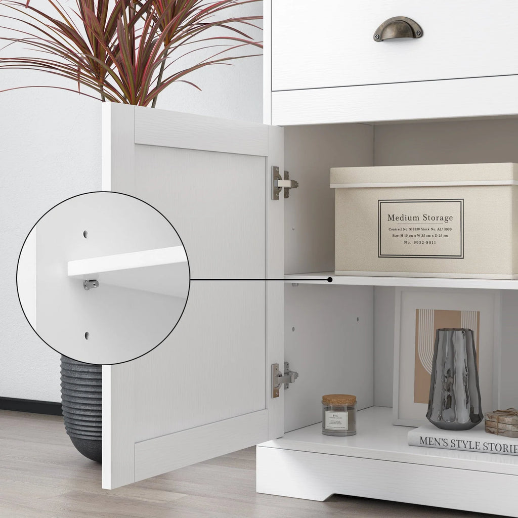 Homfa Sideboard Storage Cabinet with 3 Drawers & 3 Doors, 53.54'' Wide Buffet Cabinet for Dining Room, White