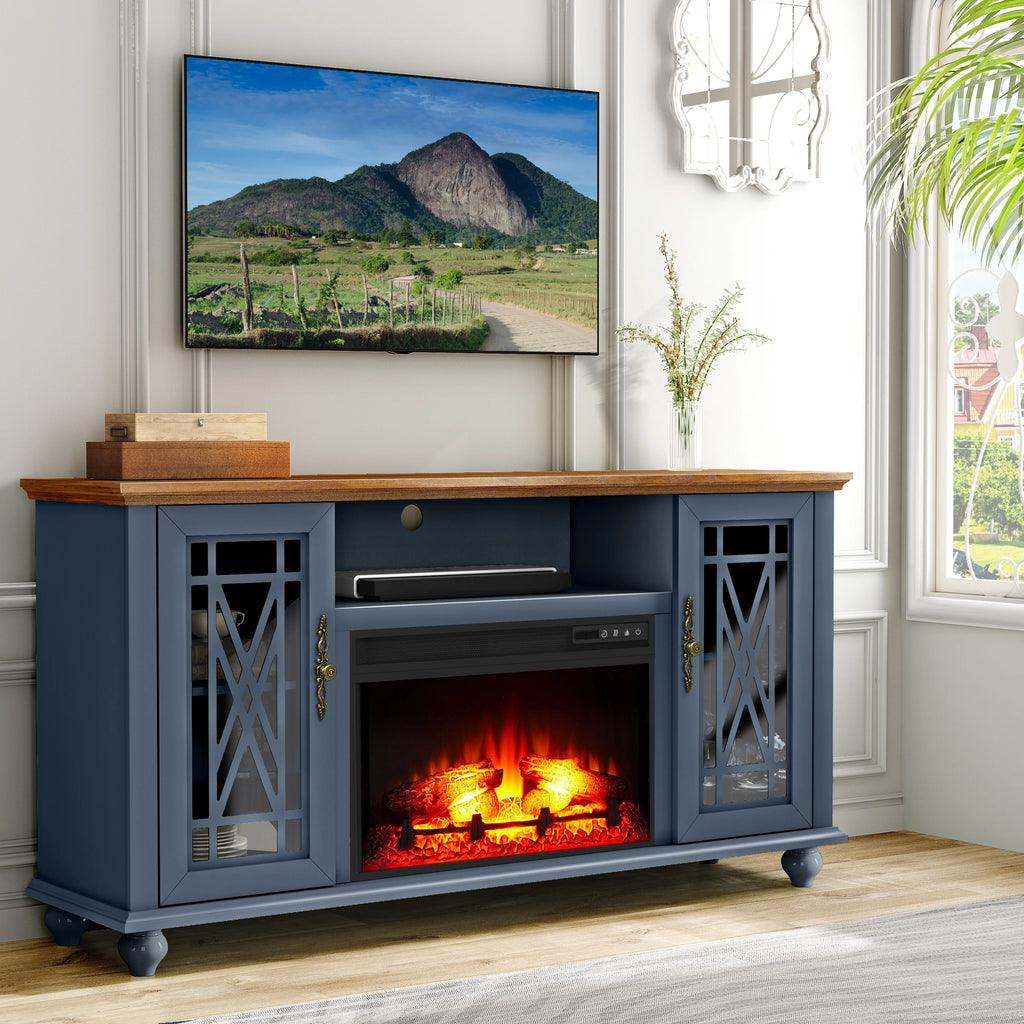 FESTIVO Elegant 61" TV Stand with Fireplace - Green