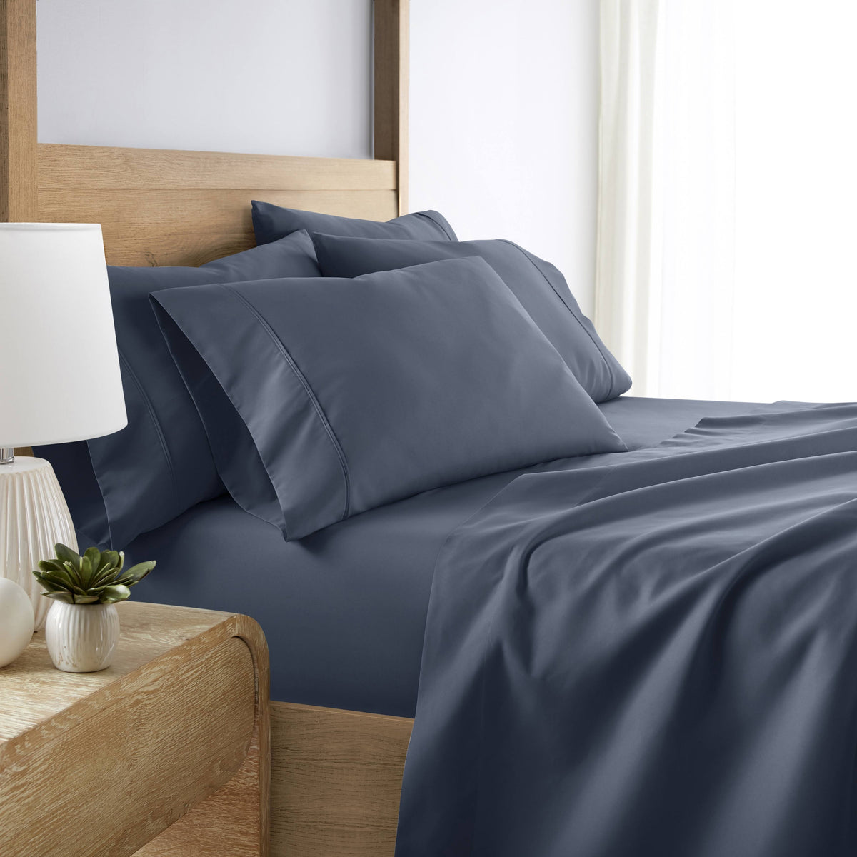 6-Piece Solid Stone King Bed Sheet Set