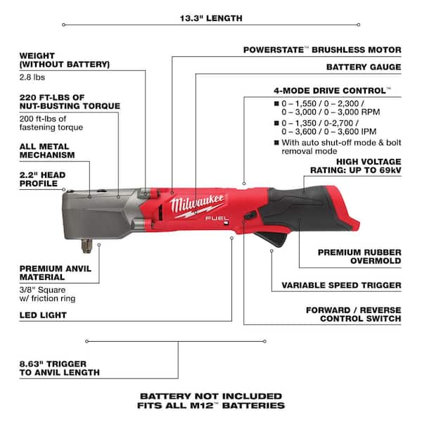 M12 FUEL 12-Volt Li-Ion Brushless Cordless Hammer Drill/Impact Driver/Impact Wrench/Ratchet Combo Kit (5-Tool)