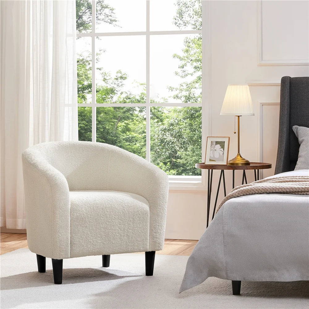 Yaheetech Upholstered Club Chair Accent Barrel Chair, Ivory