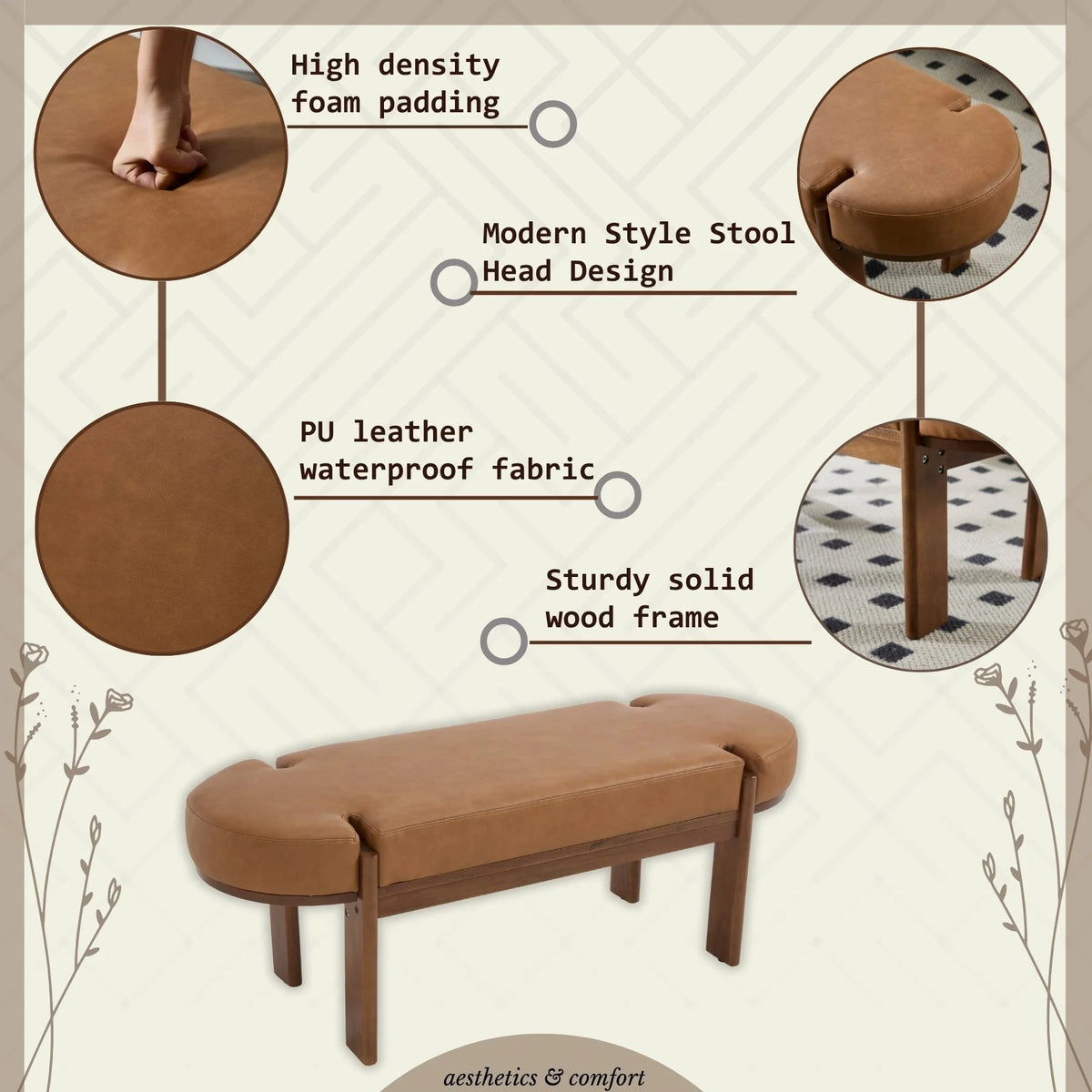 Dayalane 51" Modern Upholstered Bedroom Bench, Linen End of Bed Bench with Wooden Legs for Living Room, Entryway, Hallway Footrest, Beige