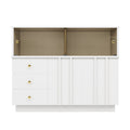 Anrichte Küchenschrank 120x95 cm mit Glastüren, Sideboard mit Regalen für Esszimmer und Wohnzimmer, weisser