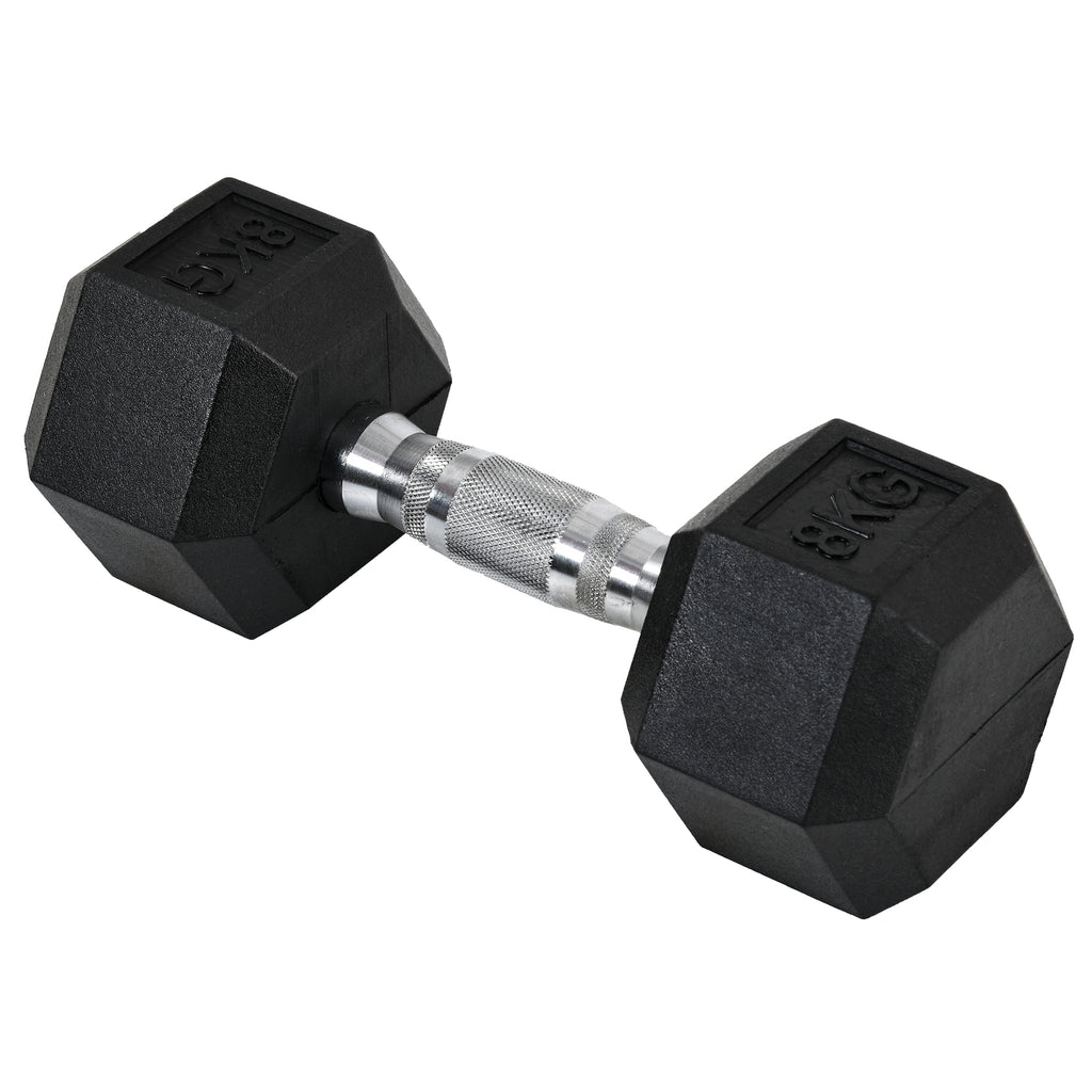 HOMCOM Hexagon Kurzhantel Gusseisen Hantel Gummi-Hantel Griff gerändelt Gewichte Metall Gummi schwarz 2 x 8 KG