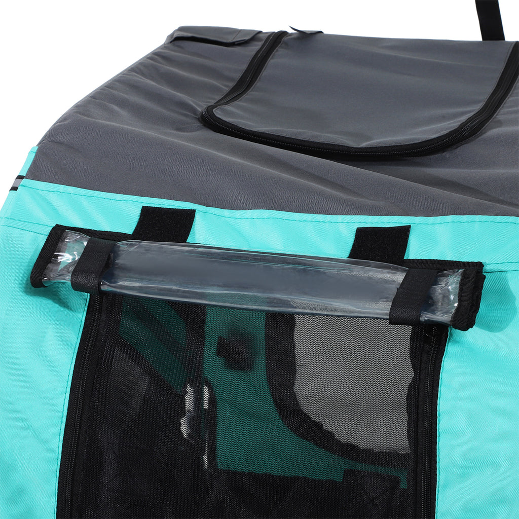 PawHut Haustieranhänger Hundeanhänger Fahrradanhänger bis 20kg klappbar Reflektor Regenschutz Stahl Grau + Grün 130 x 73 x 90cm