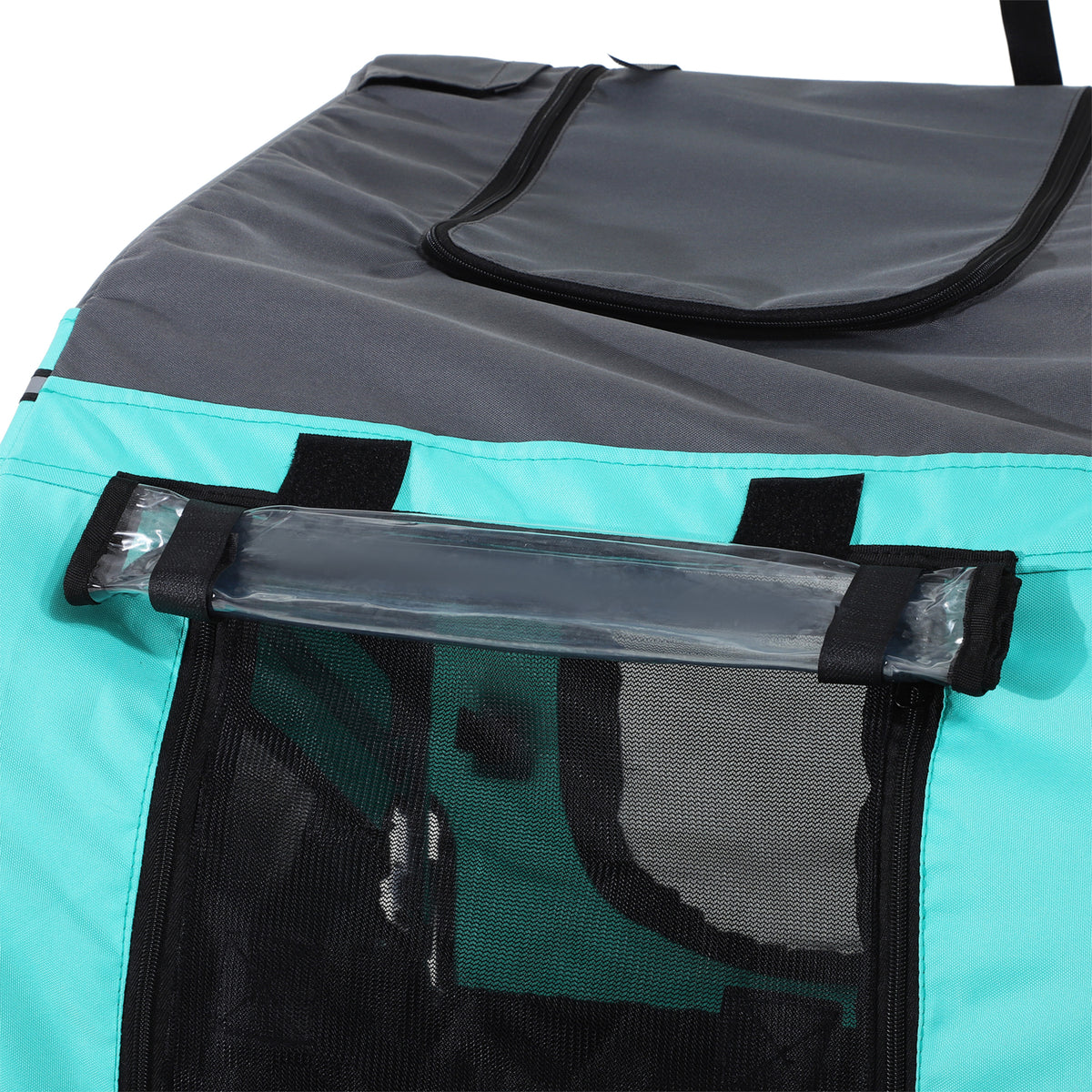 PawHut Haustieranhänger Hundeanhänger Fahrradanhänger bis 20kg klappbar Reflektor Regenschutz Stahl Grau + Grün 130 x 73 x 90cm