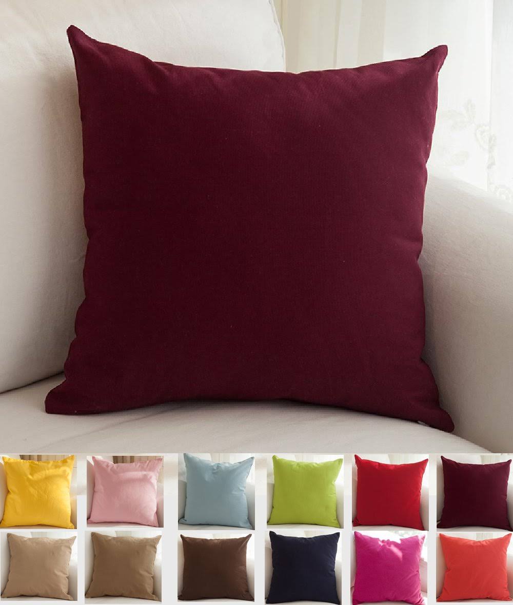 TangDepot Cotton Solid Throw Pillow Covers, 12" x 12" , Wine